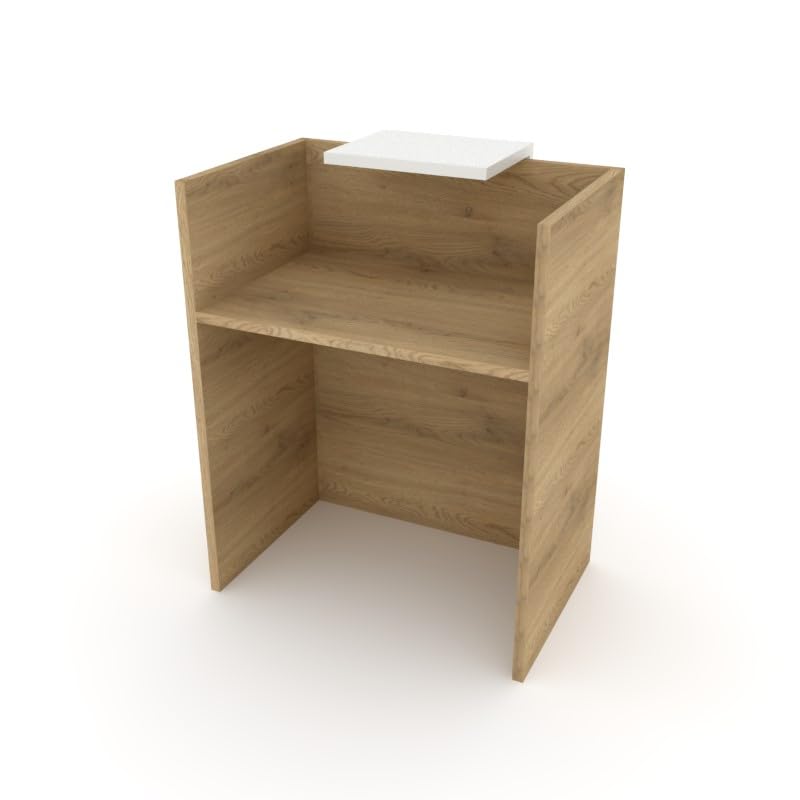 Mostrador de Recepción y Oficina. Facil Montaje –Color Base Olmo, Color sobremostrador Blanco | 80x105x50 cm | Fabricado en España