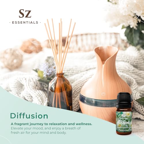 Jasmine 100% Pure, Essential Undiluted Oil - Extracted from Jasminum - Radiant & Potent Scent, with Exotic Floral Overtones - Therapeutic Grade & Vegan - 0.17oz (5ml)