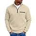 Mens Quarter Zip Pullover Casual Outdoor Stand Collar Pullover Mock Neck Long Sleeve Shirts Fashion Textured Tops, Beige, Large
