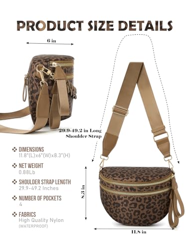 Image of Pure Colour Crossbody Bag Bum Bag for Women,Spacious Purse Fanny Packs Belt Bag,Oversized Bum Bag (Brown Coffee Leopard Print Bum Bag)