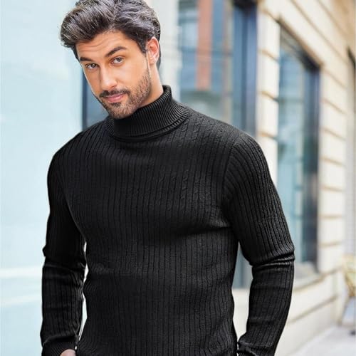 Sweaters for Men Fall Fall and Winter Long Sleeve Ribbed Sweater High Neck Warm Knitted Solid Basic Tops Pullovers3