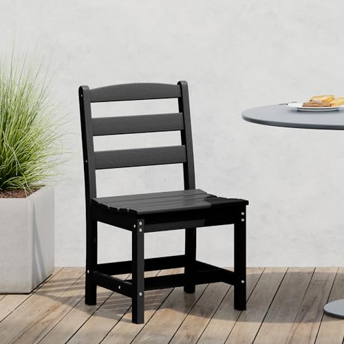 Costaelm Outdoor Dining Chair, Armless Patio Adirondack Chair, HDPE Poly Lumber, Waterproof Indoor/Outdoor Restaurant Bistro Dining Chair for Outside Porch Backyard Garden, Black
