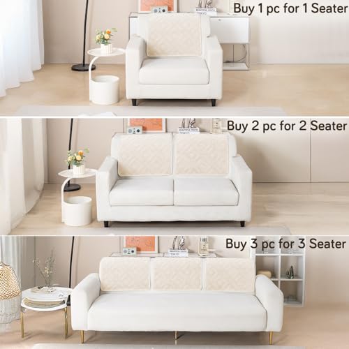 Image of HOKIPO 'Velvet Maze' Premium Sofa Backrest Cover Mat 55x80 cm with Anti-Slip Backing | 1 Pc - Beige (AR-6279-BGE)