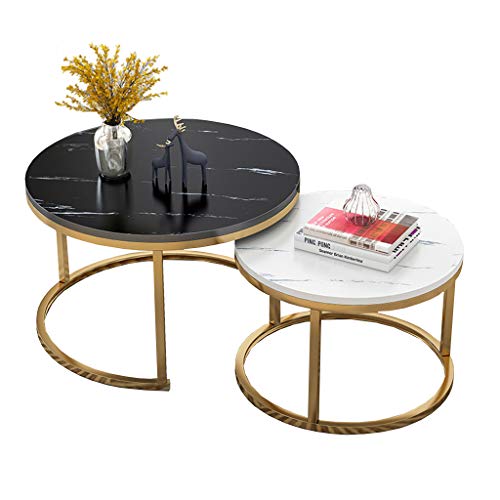 LIYIN-Wall Clock Mesa de Centro Redonda de 2 Piezas, Mesa Auxiliar para sofá de Sala de Estar, Tablero de MDF/Marco de Acero de Metal Dorado Cover