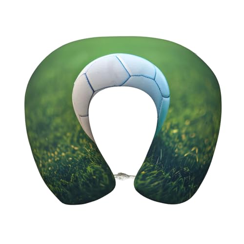 Ghjkfbf - Ghjkfbf Ballon de football vert sur herbe en mousse à mémoire de forme, accessoire de voyage pour avion et voiture, support de cou confortable et respirant