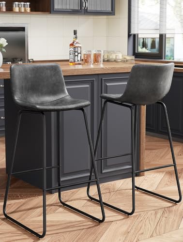 Image of REONEY Bar Stools Set of 2, 30 inch Urban Faux Leather Counter Stools, Grey