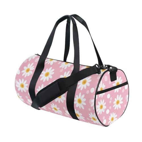 Daisy Pink Sports Duffel Bag Durable Full Print Barrel Gym Bag with Multiple Pockets, Adjustable Shoulder Strap Ideal for Sports Gym Training Travel and Outdoor Use3