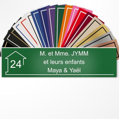 Targhetta per cassetta delle lettere personalizzata 10 x 2,5 cm adesiva in PVC – incisione laser – 22 colori – con o senza motivo (verde scuro testo bianco)