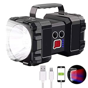 Hoxida Rechargeable Spotlight – High Lumen LED Flashlight, Waterproof, Weather Resistant, 7 Lighting Modes, Tactical Tail Switch, Anti-Roll Body, USB Rechargeable, 10000mAh Battery