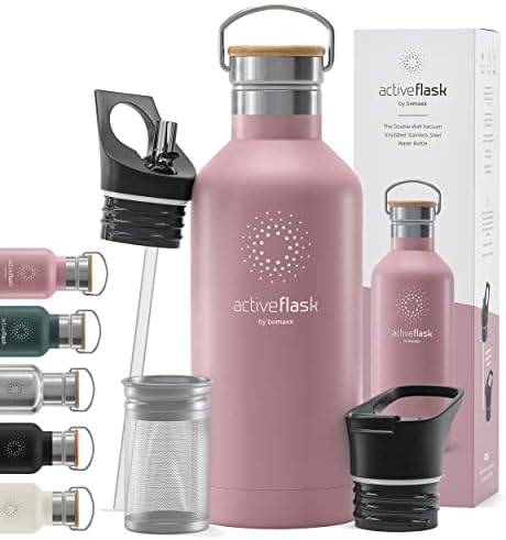 Stainless Steel Water Bottle + Straw (3 Lids) - Leak-Proof & BPA-Free | Insulated Active Flask Drinking Bottles - 24h Cold / 12h Hot, 1l/500ml Outdoor Mug, Tea Coffee, Sport Camping Gym