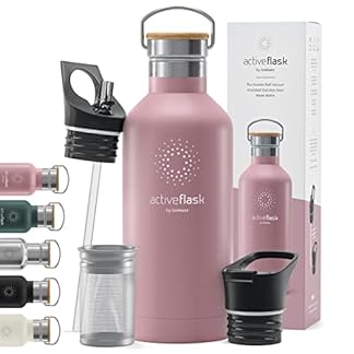 Stainless Steel Water Bottle Straw 3 Lids Leak Proof BPA free Insulated ACTIVE FLASK Drinking Bottles 24h Cold 12h Hot 1l500ml Outdoor Mug Tea Coffee Sport Camping Gym