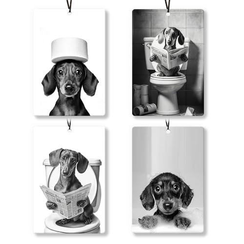 Image of Funny Bathroom Dachshund Car Air Freshener 4Pcs, Weiner Dog Gifts for Women Men Air Freshener for Bathroom Car Interior Closet Drawer Books, Dachshund Doxie Gifts Car Mirror Decor Hanging
