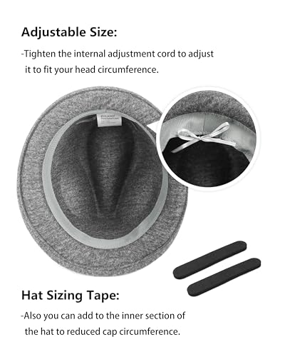 Image of Zylioo Multi Size Fedora Hat for Men Women, Short Brim Felt Trilby Hat | Adjustable Inner Band With Ribbon Trim And Short Brim Style For Dress Wear, Travel, And Daily Outfits