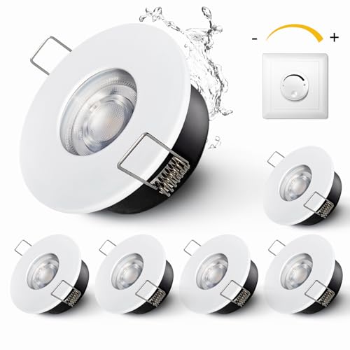 Sweier IP65 Recessed Ceiling Lights, 5W GU10 Waterproof Downlights Dimmable 3000K Warm
