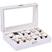 amzdeal Watch Box, 12 Slots Watch Case for Women and Men, White Watch Storage Case, Watch Organizer, Watch Display Box with Glass Top, Removable Pillow, Pu Leather, White
