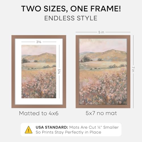 Image of Homeforia 5x7 Picture Frame Mocha, High End Metal 5 x 7 Mocha Frames with Mat 4 x 6 for Art, 5x7 Desk Frame Matted to 4x6 inch Photo, 5 by 7 Wall or Tabletop Frames, Tempered Glass, Wall Kit, Set of 2