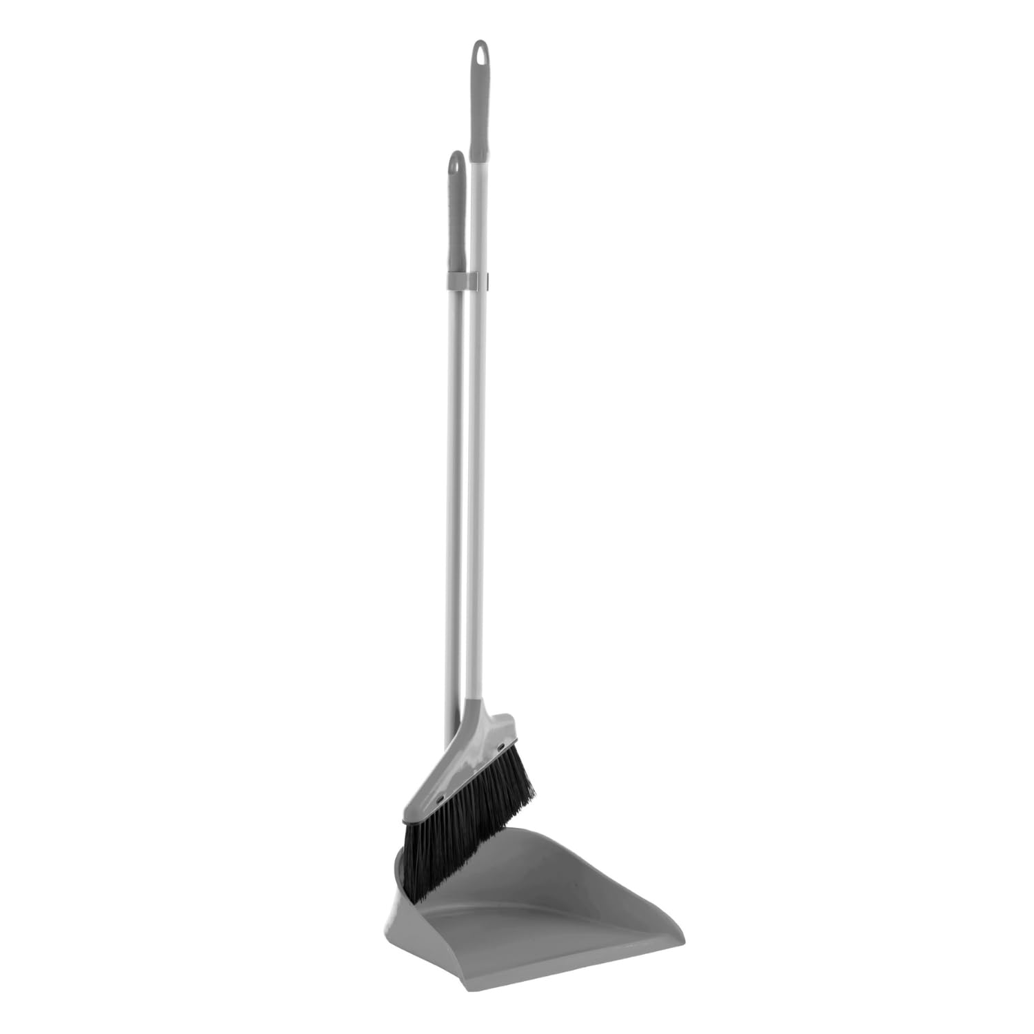 HOMESHOPA Premium Silver Standing Dustpan & Brush Set, Long Handled Upright Large Dustpan and Soft Broom, Household Cleaning Sweeping Brush for Indoor Outdoor Home Kitchen Office Lobby