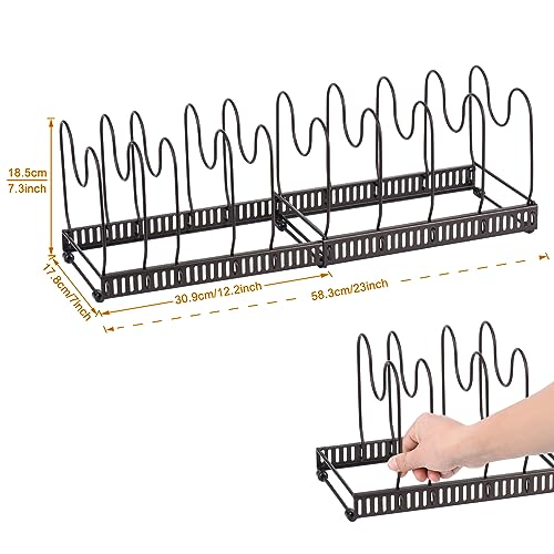 Toplife Pots and Pans Organizer Rack for Cabinet and Countertop, 10+ Pot Lids, Bakeware and Cookware Organizer Rack Holder with 10 Adjustable Compartments - Brown by Toplife - Image 7