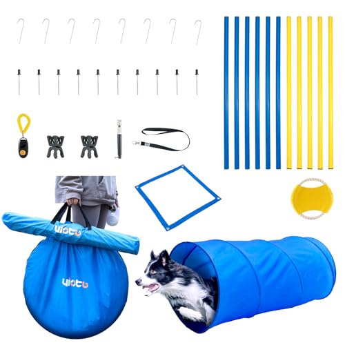 Yiotl Dog Agility Training Starter Kit Backyard Obstacle Course with Interactive Play, Agility Jumps, Weave Poles, Tunnels, Hurdle & Carrying Case