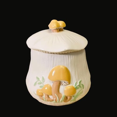 Miniatura 7 de Tarro de cerámica retro de hongo de 9 pulgadas con tapa, recipiente de almacenamiento de cocina vintage, recipiente de cerámica para almacenamiento