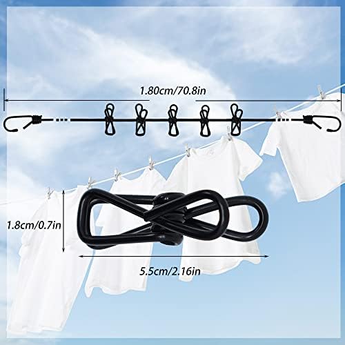 1Pcs Travel Washing Line, Elastic Travel Clothes Line with 12Pcs Clothespins Storage Bag Portable Adjustable Laundry Drying Clothesline Indoor Outdoor Camping Washing Line, Can Stretch to 3.6m