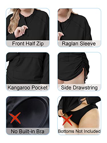 Halcurt Plus Size Rash Guard Long Sleeve 3X For Women Zip Surf Shirt Black Top #TOP2