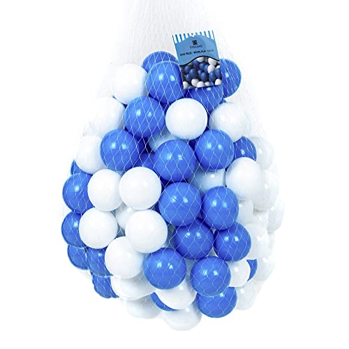 Straame Playballs, Soft Pit Balls for Kids, Small Colourful Plastic Balls, Crush Proof, No Sharp Edges, Toxic Free, Baby Approved Playball Set (Blue and White, 100 pcs)