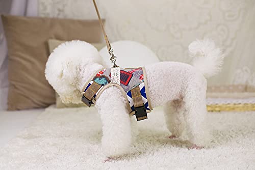 Image of A+a Pets' Retro Vest Harness & Leash Set | No Pull, No Escape, Breathable, Cute Combo for Puppies, Small Dogs, Cats (London Dreams, Grey, XL)