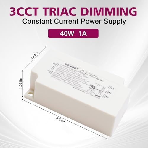 Novbo 40W TRIAC Dimmable LED Power Supply 1A Class 2 AC 120-277V to DC 21-40V Transformer 3CCT Smooth Dimming for Indoor Lights Compatible with Lutron and Leviton Switches by NOVBO POWER LIFE - Used condition - Image 2