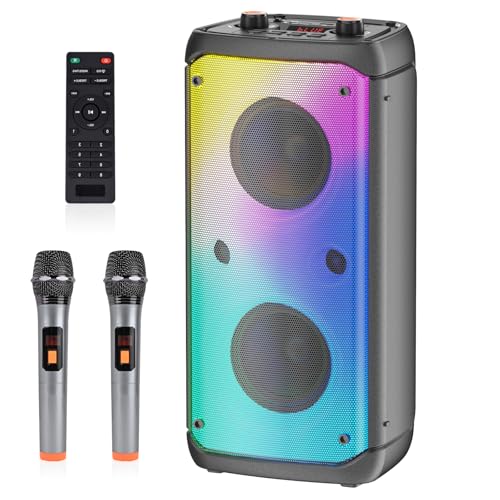 TAMPROAD Altavoces Bluetooth portátiles con subwoofer, Pico de 80 W, Potente, Gran Boombox Bluetooth inalámbrico con Sonido estéreo, micrófono, Luces LED (Q55-2 Mic)
