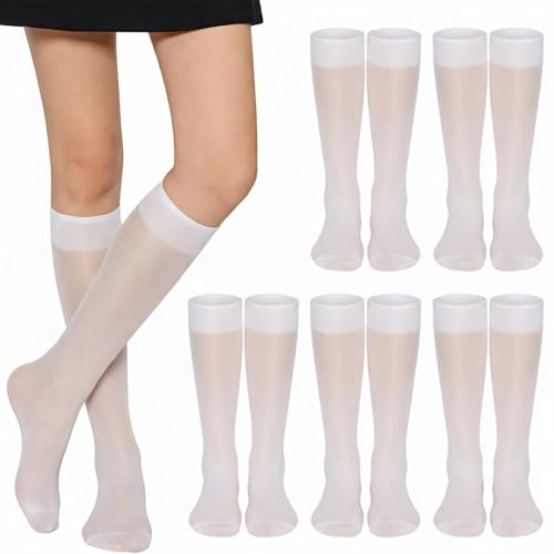 Sdfvsdg 6 Pairs Women Sheer Knee High Stockings 20D Stockings with Reinforced Toe
