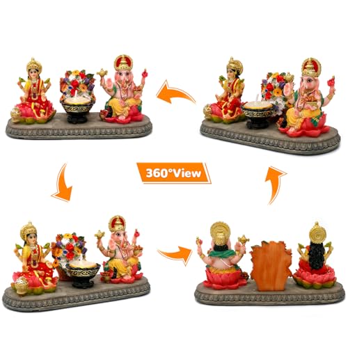 Estatua Lakshmi Ganesha con Diya 4.1" Polystone miniatura 5