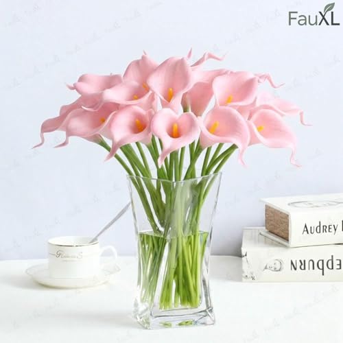 Image of 10 Pcs Artificial Calla Lily Flowers Bunch for Vase and Flower Pots- Premium Real-Look Faux Lily Stems for Home Decor, Living Room, Bedroom, Office Decoration (Vase not Included) (Rose Pink)
