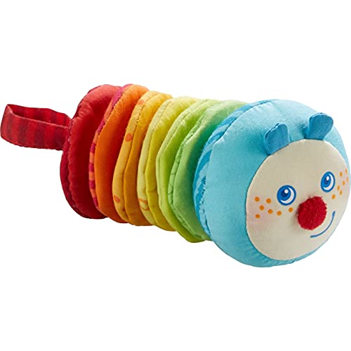 HABA 303192 - Ratterfigur Raupe Mina | Baby-Spielzeug aus der Serie Raupe Mina | Buntes Spielzeug aus Stoff mit Rattermotor | Ab 6 Monaten