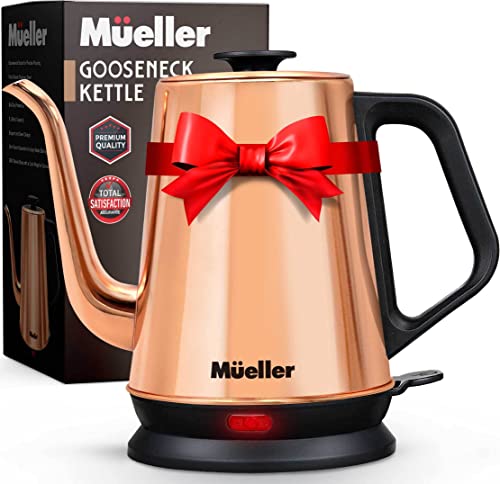 Mueller Electric Gooseneck Kettle, 1L/34oz Stainless Steel Electric Tea Kettle & Pour Over Coffee Kettle, Auto-Shut Off & Boil Dry Protection, Copper Mueller Electric Gooseneck Kettle, 1L/34oz Stainless Steel Electric Tea Kettle & Pour Over Coffee Kettle, Auto-Shut Off & Boil Dry Protection, Copper