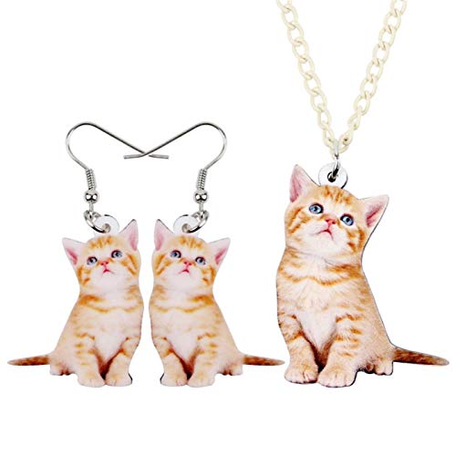 Pendientes y collar de gato de acrílico: juego de joyas infantiles y juvenil para fiestas