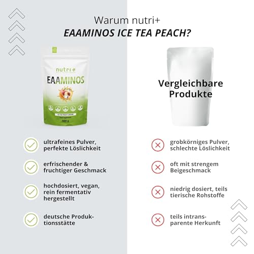 Nutri + EAA Powder Ice-Tea Peach 500 g - vegan + hochdosiert - alle essenzielle Aminosäuren - Eistee-Pfirsich Geschmack EAAs Essential… – Ansicht 4