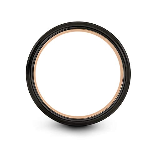 Midnight Rose Collection Tungsten Wedding Band Ring 8Mm For Men Women 18K Rose Gold Plated Step Bevel Edge Black Brushed Polished Size 9 #TOP1
