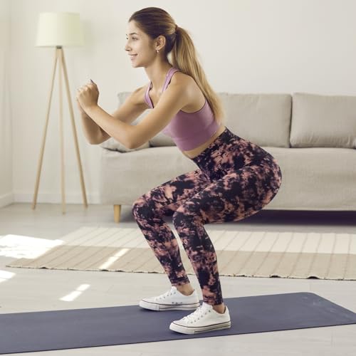 Women's High Waist Cloud Tie Dye Yoga Pants Stretchy Leggings for Fitness and Casual Wear, Black Brown, X-Large - Image 2