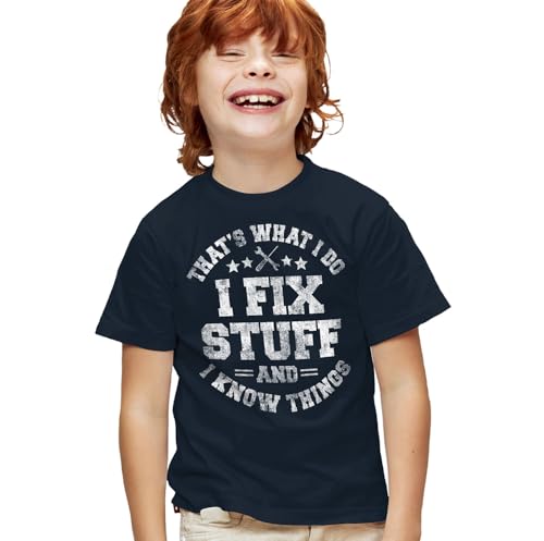 Popfunk I Fix Stuff and Know Things Kids, Youth T-Shirt, Navy, Medium