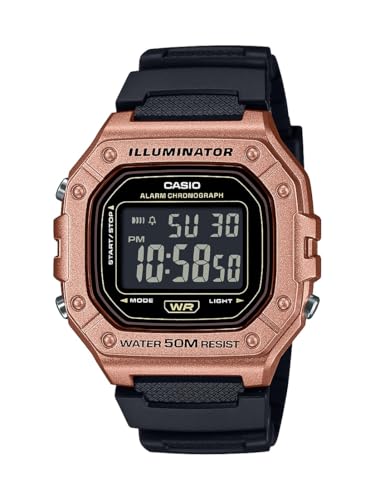 Image of Casio W-218HM-5BV Series | Men's Digital Watch | Black /Gold | 50M WR | Resin Case | LED Backlight | Auto Calendar | 1 /100 SEC Stopwatch | Daily Alarm | 12 /24 Hour Format | 7 Year Battery