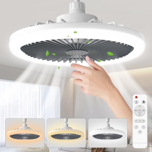 Ventilador de Techo con Luz: Ventiladores de Techo Pequeños 3 Colores Ajustable y Mando Inteligente para Dormitorio Pequeño Garaje Cuarto de Herramientas Trastero Interior Baño Gris