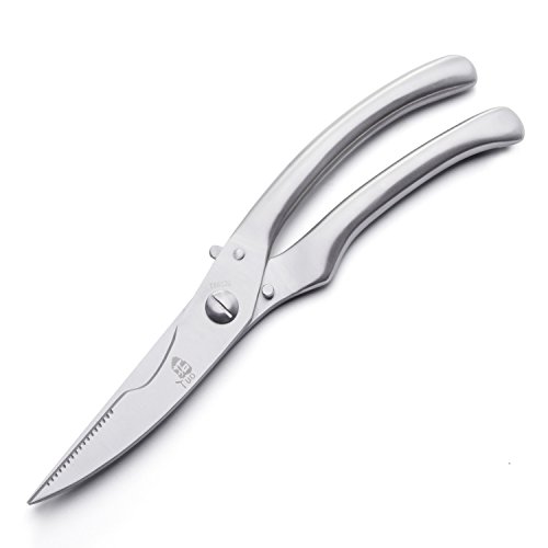 TUO Silver Poultry Shears, Multi-function Chef Kitchen Scissors, Stainless Steel Food Heavy Duty Scissors for Bones, Meat, Fish, Vegetables