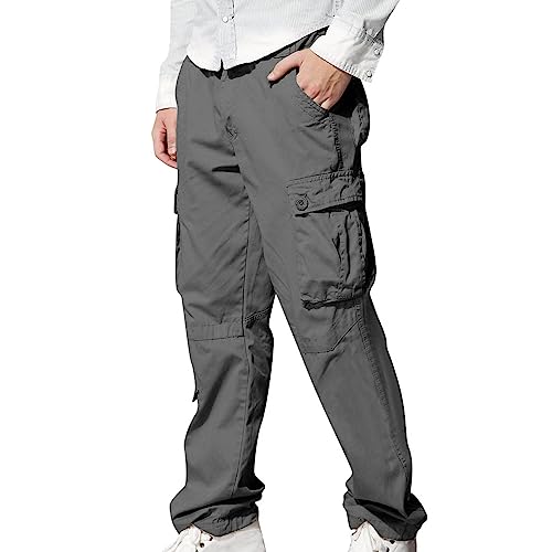 XUNRYAN Mens Cargo Pants Casual Joggers High Waisted Athletic Cotton Loose Straight Sweatpants Fashion Trousers Multi Pockets