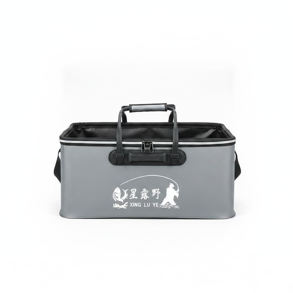 Secchio Pieghevole da Pesca 42L, 84L per Conservazione Pe ed Esche Vive, Borsa da Pesca Portatile, Grigio, 60cm