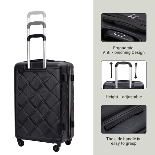 Spinner Wheels ABS Hardshell Luggage Set 8-Piece Lightweight Durable Suitcase 20 24 28 Inch Handbag & Storage Bags (Black + Polypropylene)2