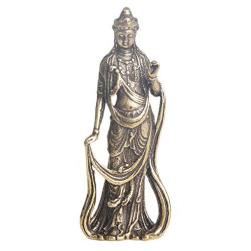 Warmhm Estatuas de Buda de latón Guan Figura pequeña Bodhisattva Adorno de escritorio Escultura Guan para decoración del hogar Feng Shui Cover