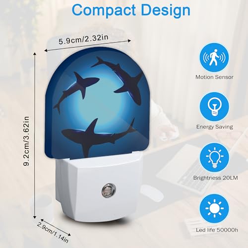 Image of Night Light,Floating Sharks Night Lights Plug Into Wall Bedroom Bathroom Kitchen Hallway Stairs Hallway,Energy Efficient Decor Desk Lamp Gifts