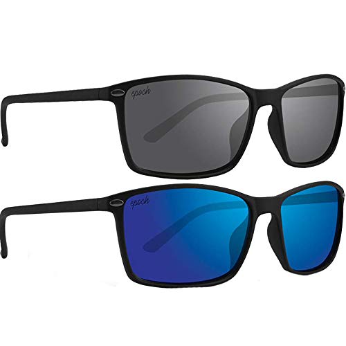 Epoch Eyewear Murphy Sport Fashion Motorcycle Riding Sunglasses 2 Pair (Black Frame/Smoke Polarized Lens, Black Frame/Blue Mirror Polarized Lens)