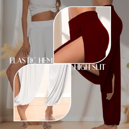 Women Summer Harem High Split Hem Leg Silt Pants Flowy Yoga Pant for Women Casual Beach Hippie Dance Pants4